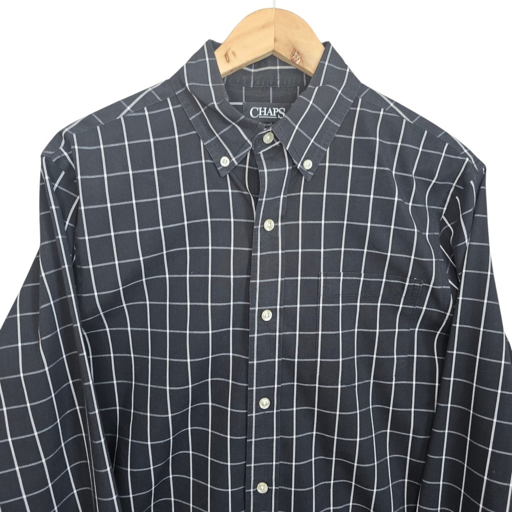 Chaps Shirt Mens Medium Black Button Down Checkered Stretch Easy Care Casual - Picture 4 of 8